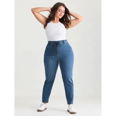 Bloomchic Women's Plus Size Pull-on High Rise Cropped Boyfriend Jeans Midblue Not Graphics Non Boyfriend High 