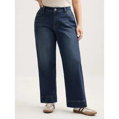 Bloomchic Women's Plus Size Pull-on High Waist Wide-leg Jeans Denimindigo Not Graphics Non Wide Leg Medium Str