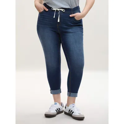 Bloomchic Women's Plus Size Pull-on High-rise Drawstring Skinny-fit Jeans Denimindigo Not Graphics Lace-up Ski