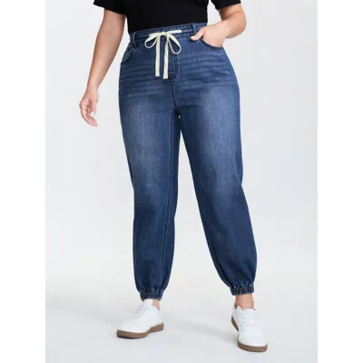 Bloomchic Women's Plus Size Pull-on High-rise Jogger Cuff Jeans Denimindigo Not Graphics Lace-up Jogger Medium