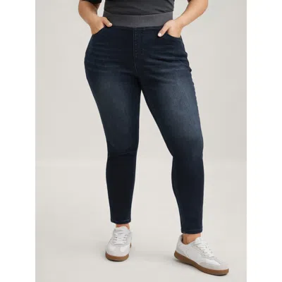 Bloomchic Women's Plus Size Pull-on High-rise Skinny-fit Jeans Darkindigo Not Graphics Non Skinny Fit Medium S In Purple