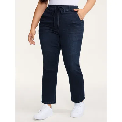 Bloomchic Women's Plus Size Pull-on High-rise Straight-leg Cropped Jeans Darkindigo Not Graphics Non Straight  In Purple