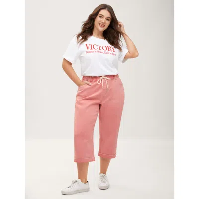 Bloomchic Women's Plus Size Pull-on Lace Detail Capri Straight-leg Jeans Denimdustypink Not Graphics Smocked S
