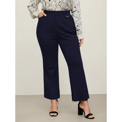 Bloomchic Women's Plus Size Pull-on Solid Bootcut Pants Indigo Solid Straight Fit Mid Rise Office 12/l In Purple