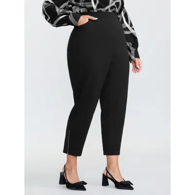 Bloomchic Women's Plus Size Pull-on Straight-fit Pants Black Non Skinny Ankle Mid Rise Office 10/m