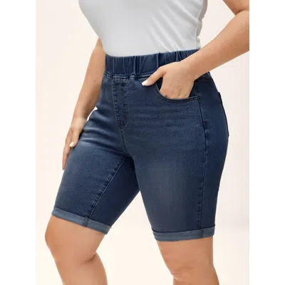Bloomchic Women's Plus Size Pull-on Stretchy Skinny-fit Denim Shorts Bluevintage Non High Rise Medium Stretch 