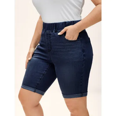 Bloomchic Women's Plus Size Pull-on Stretchy Skinny-fit Denim Shorts Darkindigo Non High Rise Medium Stretch C In Purple