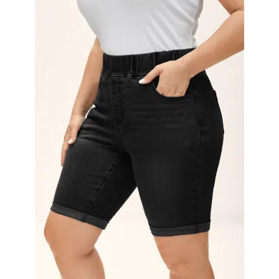 Bloomchic Women's Plus Size Pull-on Stretchy Skinny-fit Denim Shorts Denimblack Non High Rise Medium Stretch C In Black