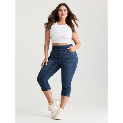 Bloomchic Women's Plus Size Pull-on Stretchy Waist Skinny-fit Capri Jeans Blue Not Graphics Non Skinny Fit Hig