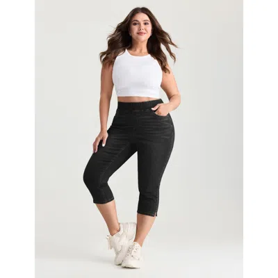 Bloomchic Women's Plus Size Pull-on Stretchy Waist Skinny-fit Capri Jeans Denimblack Not Graphics Non Skinny F In Black