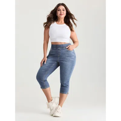 Bloomchic Women's Plus Size Pull-on Stretchy Waist Skinny-fit Capri Jeans Denimlightblue Not Graphics Non Skin