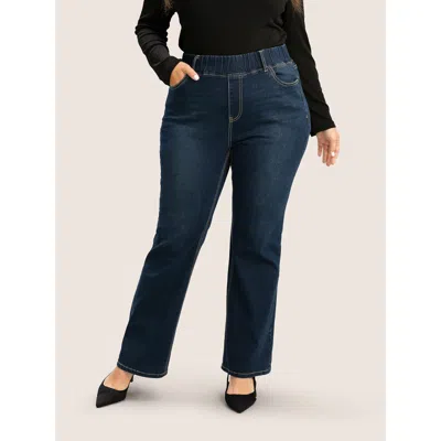 Bloomchic Women's Plus Size Pull-on Stretchy Waist Straight-leg Jeans Indigo Not Graphics Non Straight Fit Hig In Purple