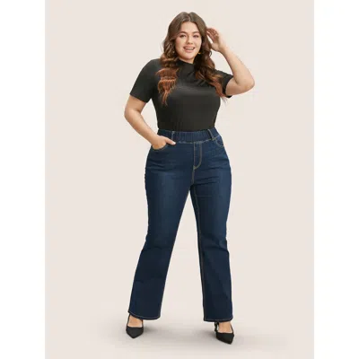 Bloomchic Women's Plus Size Pull-on Stretchy Waist Straight-leg Jeans Indigo Not Graphics Non Straight Fit Hig In Purple