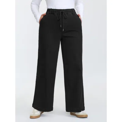 Bloomchic Women's Plus Size Pull-on Stretchy Waist Wide-leg Jeans Denimblack Not Graphics Non Wide Leg High St In Black