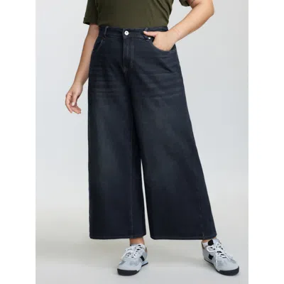 Bloomchic Women's Plus Size Pull-on Stretchy-waist Wide-leg Jeans Darkindigo Not Graphics Non Wide Leg High St In Purple