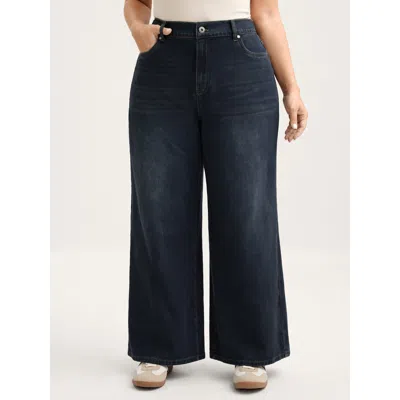 Bloomchic Women's Plus Size Pull-on Stretchy-waist Wide-leg Jeans Darkindigo Not Graphics Non Wide Leg High St In Purple