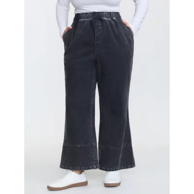 Bloomchic Women's Plus Size Pull-on Waist Bootcut Pants Bluevintage Solid Slight Flare Mid Rise Casual 12/l