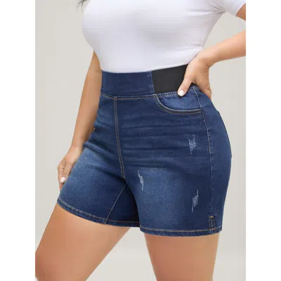 Bloomchic Women's Plus Size Pull-on Wide Elastic Waistband Skinny-fit Denim Shorts Darkindigo Non High Rise Me In Purple