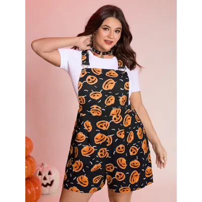 Bloomchic Women's Plus Size Pumpkin Everywhere Elastic Waist Romper Blackflower Casual No Stretch 14-16/1x