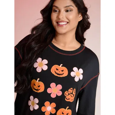 Bloomchic Women's Plus Size Pumpkin Halloween Print Drop Shoulder Sweatshirt Black Graphic-halloween Casual 10