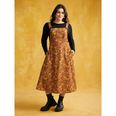 Bloomchic Women's Plus Size Pumpkin Print Suspender Midi Dress Amber Everyday Midi Non 12/l In Orange
