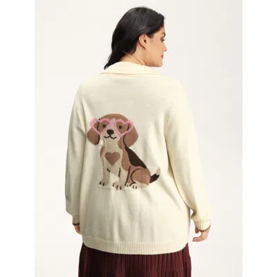 Bloomchic Women's Plus Size Puppy Love Pockets Button Knit Cardigan Beige Long Sleeve 26/4x In Sand