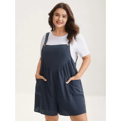 Bloomchic Women's Plus Size Pure Cotton Adjustable Straps Sleek Romper Navy Casual No Stretch 10/m In Blue