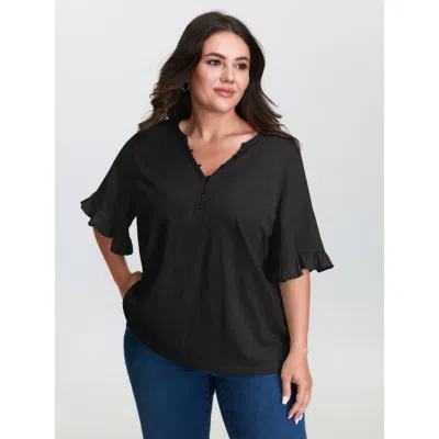 Bloomchic Women's Plus Size Pure Cotton Arm-friendly T-shirt Black Casual Short Sleeve V-neck 12/l