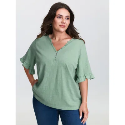 Bloomchic Women's Plus Size Pure Cotton Arm-friendly T-shirt Greenbean Casual Short Sleeve V-neck 10/m