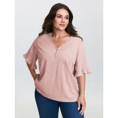 Bloomchic Women's Plus Size Pure Cotton Arm-friendly T-shirt Lightpink Casual Short Sleeve V-neck 12/l