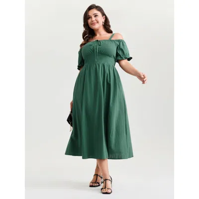 Bloomchic Women's Plus Size Pure Cotton Back-tie Midi Dress Teal Non Midi Elegant Drawstring 30/6x In Blue