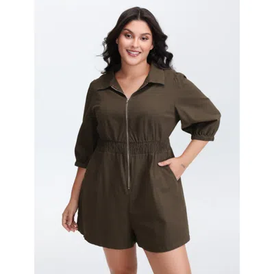 Bloomchic Women's Plus Size Pure Cotton Bust-ease Zipper Romper Darkbrown Casual No Stretch 22-24/3x In Brown