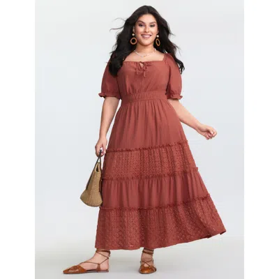 Bloomchic Women's Plus Size Pure Cotton Contrast Lace Tiered Maxi Dress Brightorange Non Maxi Vacation Tie Kno
