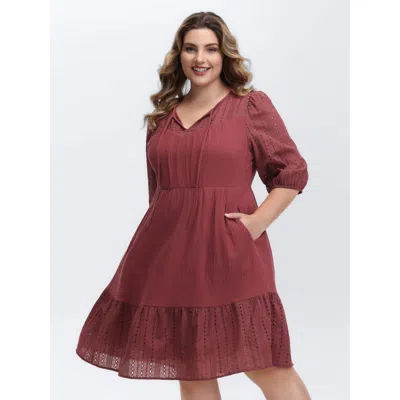 Bloomchic Women's Plus Size Pure Cotton Cut-out Tiered Midi Dress Russet Non Knee Vacation 22-24/3x In Brown