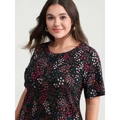 Bloomchic Women's Plus Size Pure Cotton Dense Floral Print T-shirt Multicolor Ditsy Floral Casual Short Sleeve