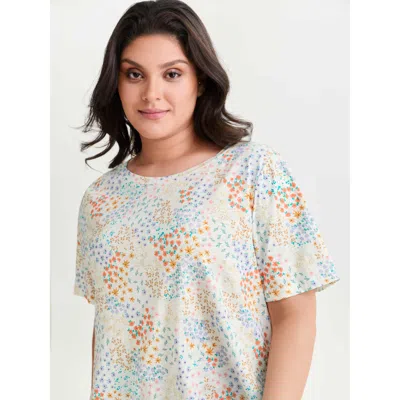 Bloomchic Women's Plus Size Pure Cotton Dense Floral Print T-shirt Originalwhite Ditsy Floral Casual Short Sle