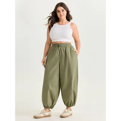 Bloomchic Women's Plus Size Pure Cotton Drawstring Jogger Pants Applegreen Solid Jogger High Rise Casual 10/m