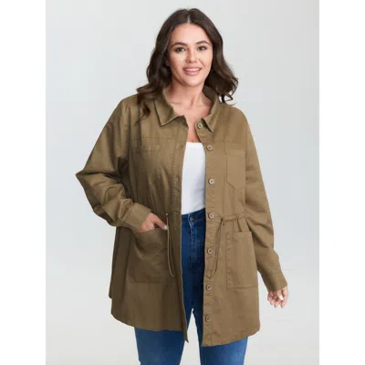 Bloomchic Women's Plus Size Pure Cotton Drawstring Washed Effect Jacket Lightbrown Ruched Straight Fit 10/m In Brown