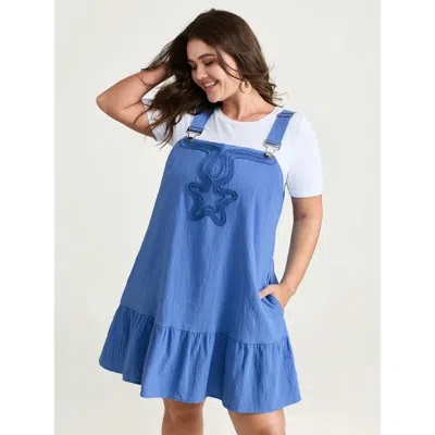 Bloomchic Women's Plus Size Pure Cotton Dribble Embroidered Overall Mini Dress Skyblue Non Short Vacation Embr In Blue