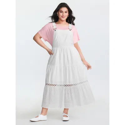 Bloomchic Women's Plus Size Pure Cotton Embroidered Overall Maxi Dress Originalwhite Synthetic Texture Maxi Ca