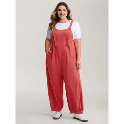 Bloomchic Women's Plus Size Pure Cotton Harem Pants Adjustable Jumpsuit Orangered Casual 10/m