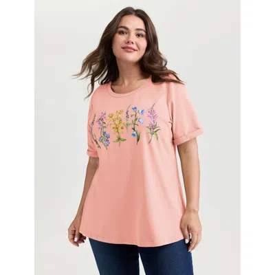 Bloomchic Women's Plus Size Pure Cotton In Bloom T-shirt Lightpink Floral Casual Short Sleeve 10/m