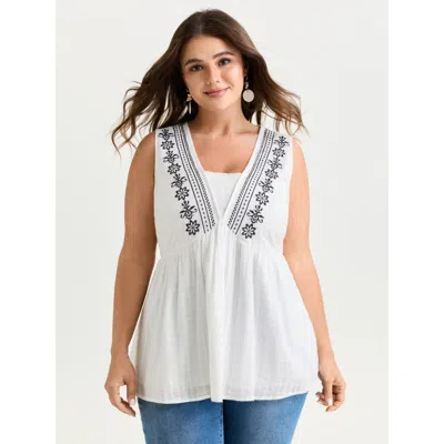 Bloomchic Women's Plus Size Pure Cotton Jacquard Embroidered Tank Top Whitesmoke Vacation Fitted Fit & Flare S