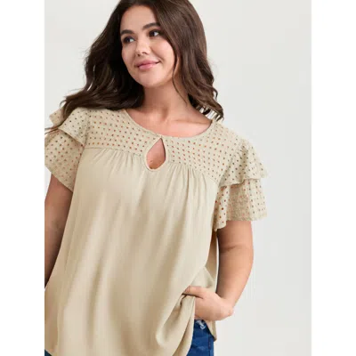 Bloomchic Women's Plus Size Pure Cotton Layered Sleeve Flowy Blouse Beige Non Casual Short Sleeve 12/l In Sand