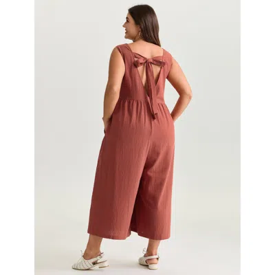 Bloomchic Women's Plus Size Pure Cotton Open Back Breezy Jumpsuit Brightorange Casual 12/l