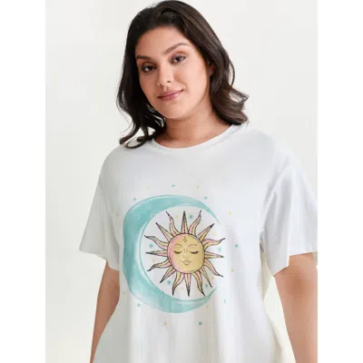Bloomchic Women's Plus Size Pure Cotton Outerspace Print T-shirt Whitesmoke Stars And Moons Casual Short Sleev