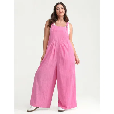 Bloomchic Women's Plus Size Pure Cotton Plain Adjustable Overall Jumpsuit Peach Casual 10/m In Orange