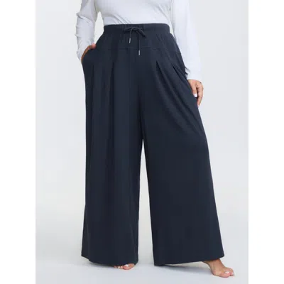 Bloomchic Women's Plus Size Pure Cotton Pleated Pockets Lounge Bottoms Darkblue Tall 12/l In Blue