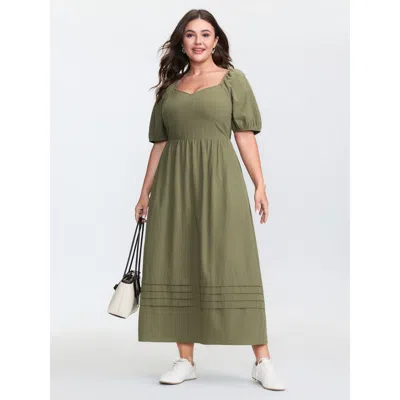Bloomchic Women's Plus Size Pure Cotton Sweetheart Neckline Maxi Dress Sage Non Maxi Casual Gathered 10/m In Green