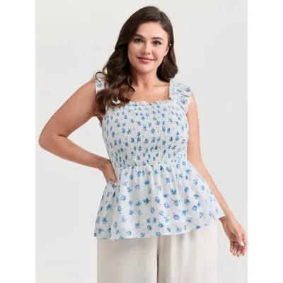 Bloomchic Women's Plus Size Pure Cotton Textured Floral Print Tank Top Mediumblue Elegant X-line 12/l